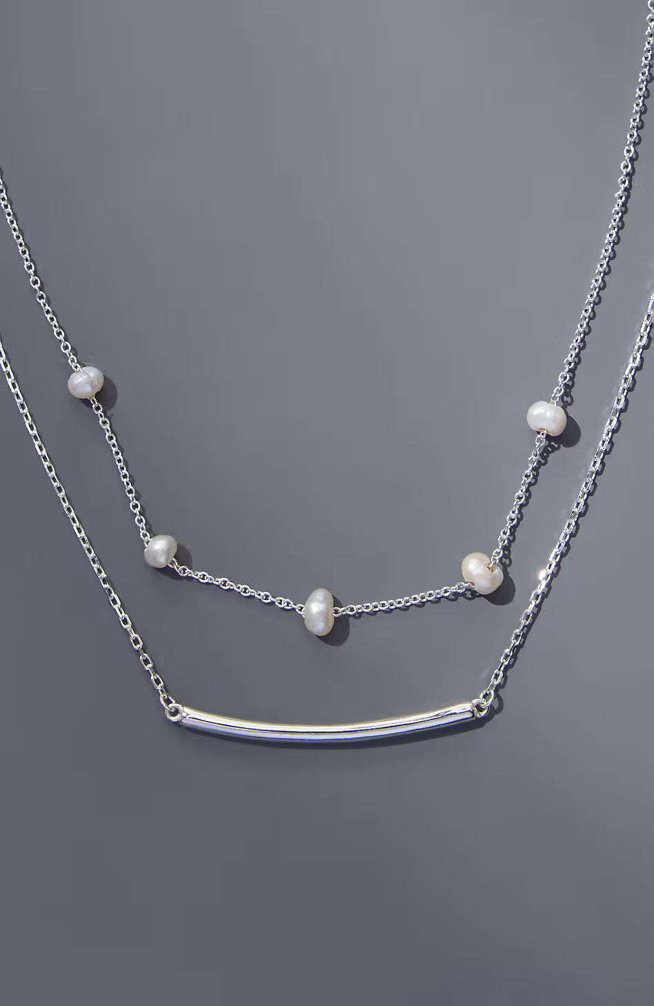 Sterling Silver Pearl & Bar Necklace