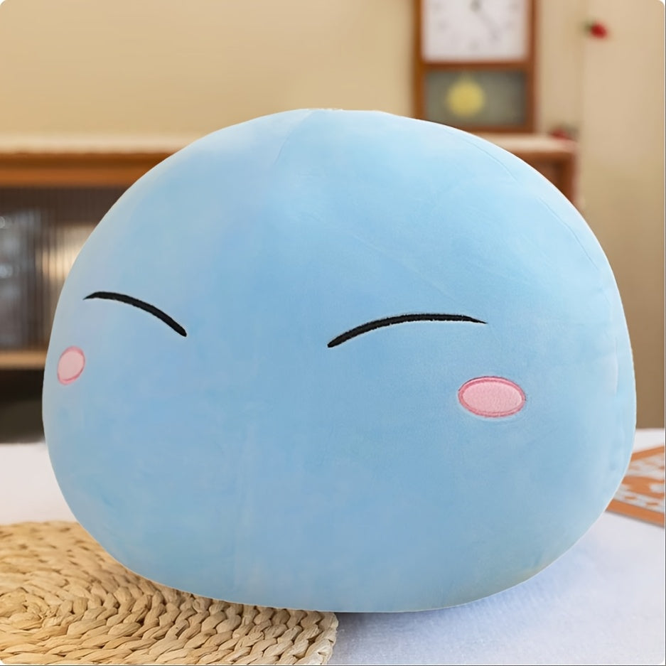 Oreiller en Peluche Visage Joyeux de Slime Bleu Doux - Jouet Anti-Stress Mignon avec Yeux Fermés et Design Audacieux, Cadeau d'Anniversaire ou de Noël Parfait pour Adultes, Oreillers Mignons