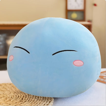 Oreiller en Peluche Visage Joyeux de Slime Bleu Doux - Jouet Anti-Stress Mignon avec Yeux Fermés et Design Audacieux, Cadeau d'Anniversaire ou de Noël Parfait pour Adultes, Oreillers Mignons