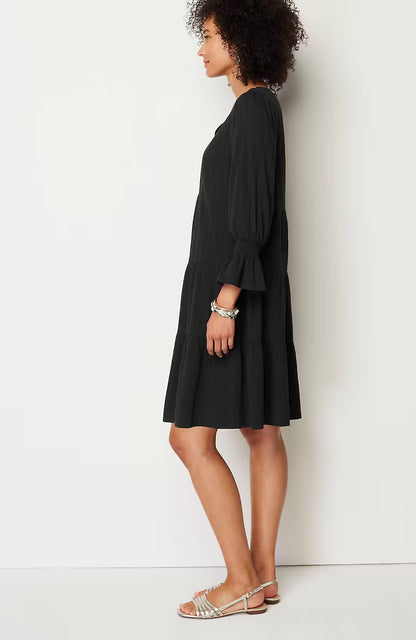 Smocked-Sleeves Tiered Dress