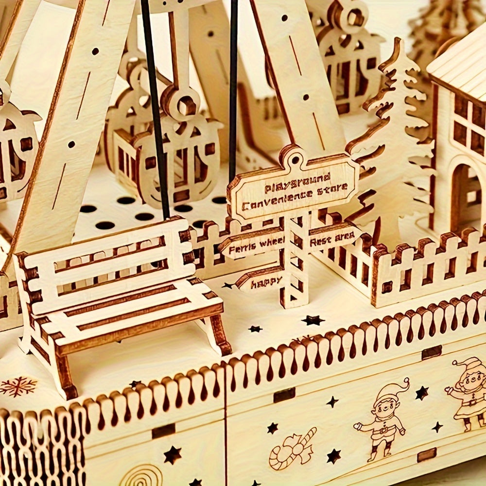183pcs Puzzle en Bois 3D avec Boîte à Musique Grande Roue LED - Design de Carrousel Intricat, Multicolore, Idéal pour Adultes & Collectionneurs, Cadeau Parfait pour Noël, Halloween, Thanksgiving, Artisanat en Bois