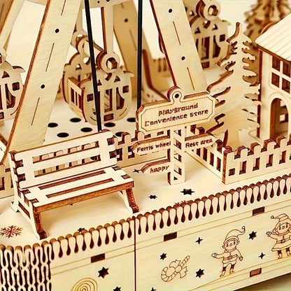 183pcs Puzzle en Bois 3D avec Boîte à Musique Grande Roue LED - Design de Carrousel Intricat, Multicolore, Idéal pour Adultes & Collectionneurs, Cadeau Parfait pour Noël, Halloween, Thanksgiving, Artisanat en Bois