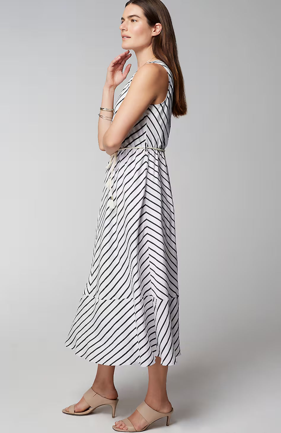 Striped A-Line Belted Dress