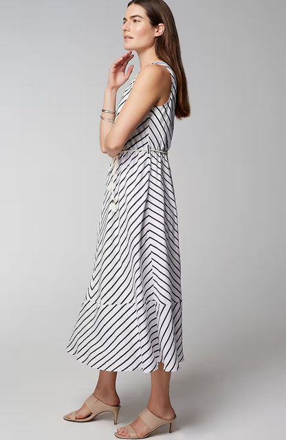 Striped A-Line Belted Dress