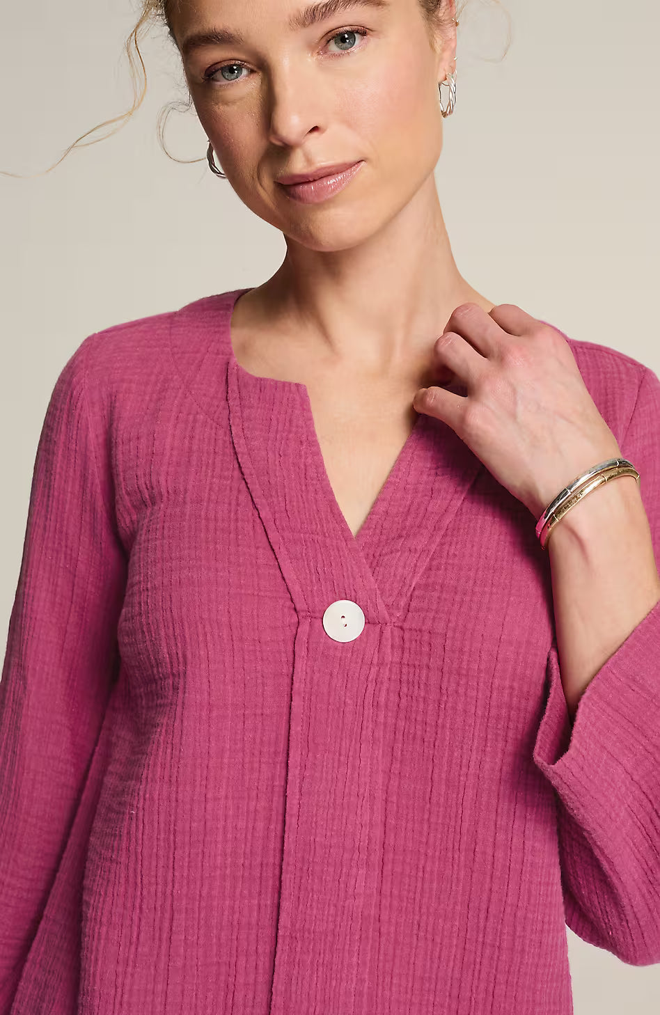 Pure Jill Cotton-Gauze One-Button Tunic