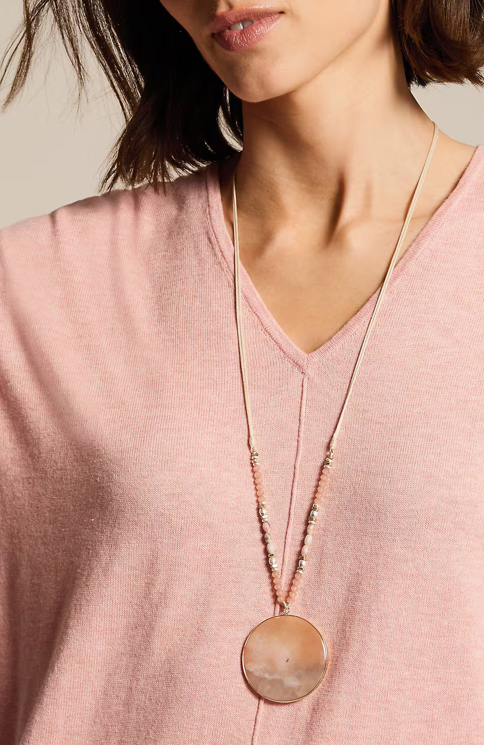 Peach Agate Pendant Necklace