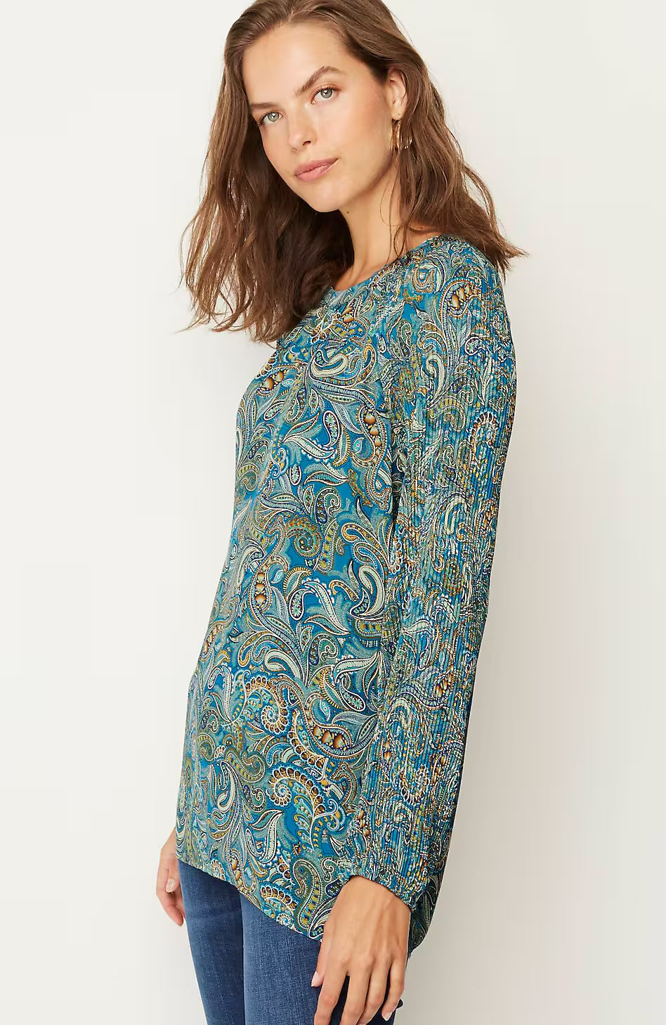 Paisley Pleated-Sleeves Tunic