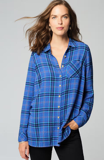 Soft Crinkled Plaid Tunic