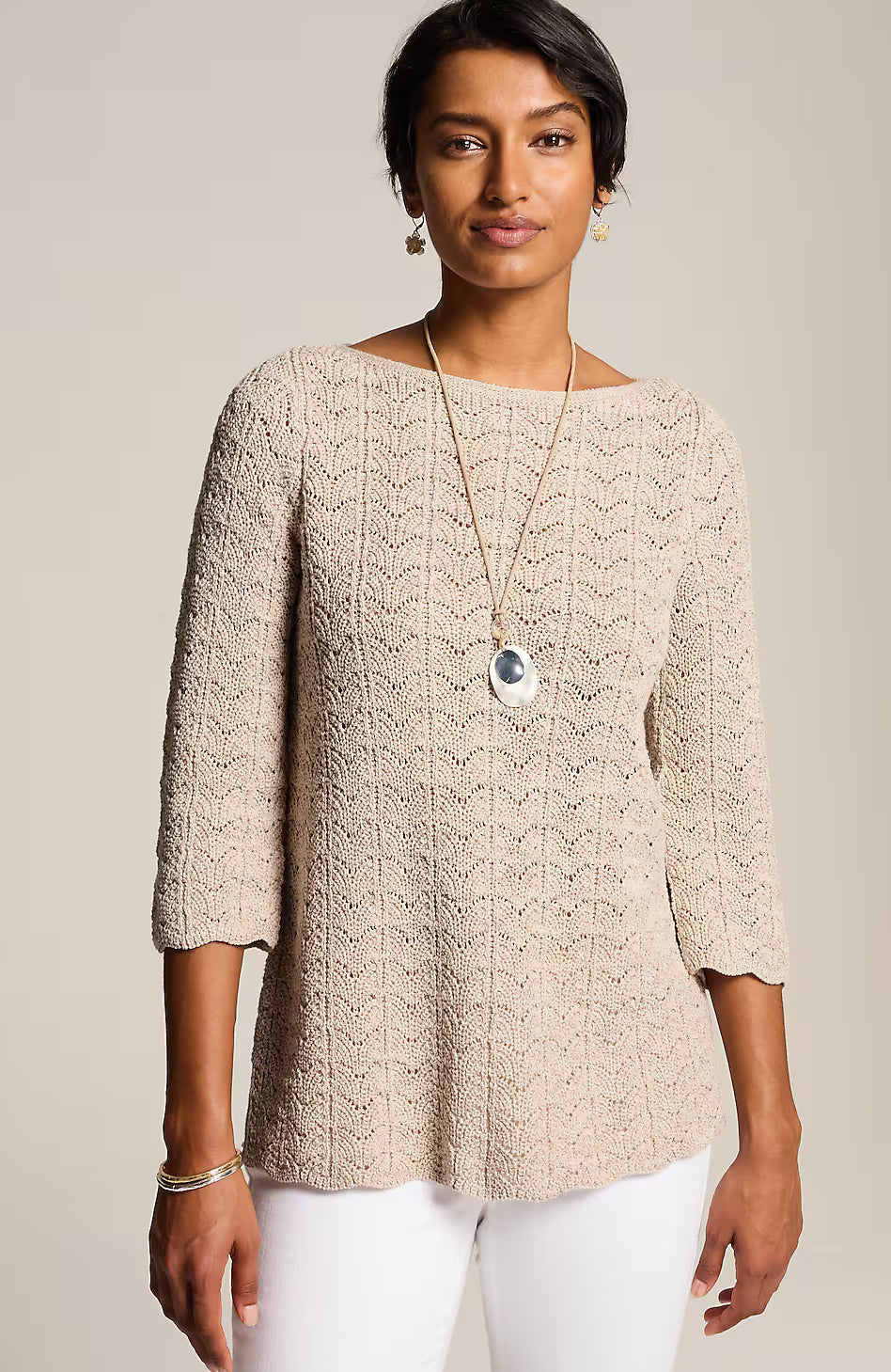 Marled Lace-Knit Sweater