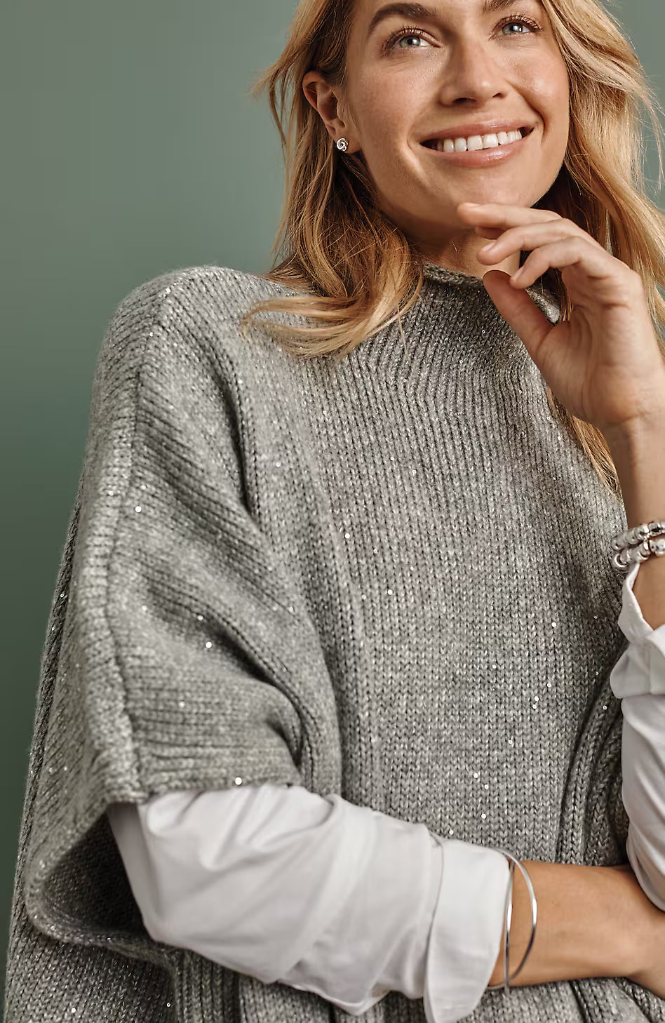 Sequin Sweater-Knit Poncho