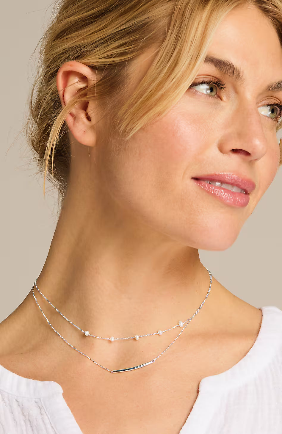 Sterling Silver Pearl & Bar Necklace