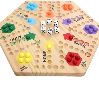 Jeu de Société en Bois Recto-Verso - Échecs Volants Hexagonaux pour 4 à 6 Joueurs, Pièces Colorées et Conception Retroussable, Parfait pour les Fêtes, le Plaisir Familial et le Jeu Stratégique