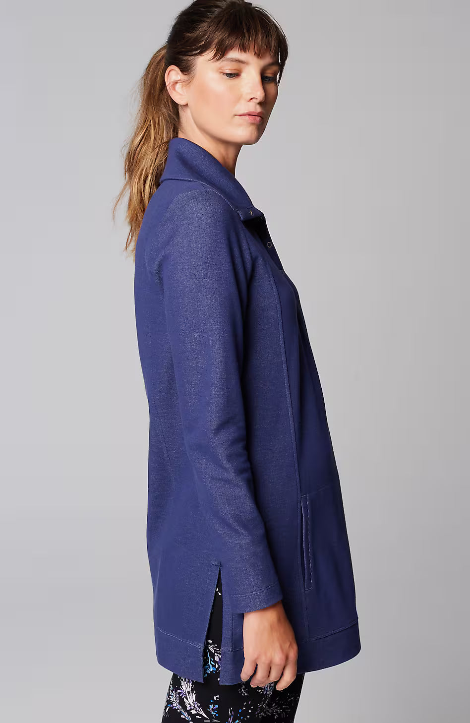 Fit Double-Knit Snap-Collared Tunic