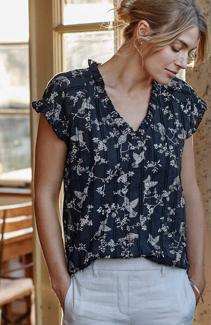 Ruffle-Trimmed Cap-Sleeve Top