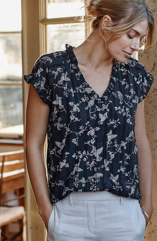 Ruffle-Trimmed Cap-Sleeve Top