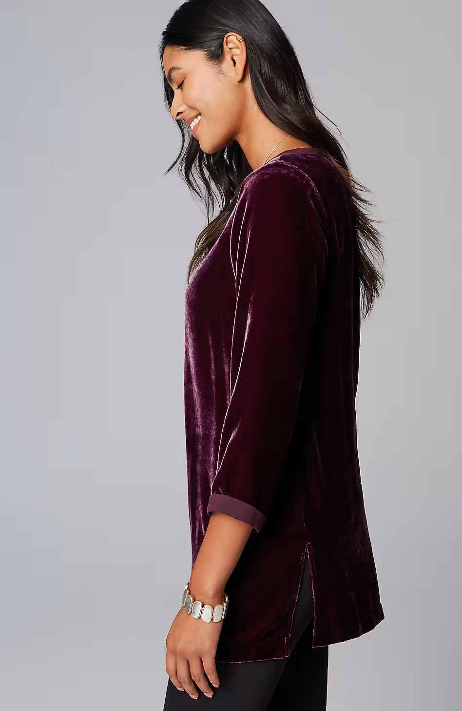 Rayon Silk Velvet Boat-Neck Tunic