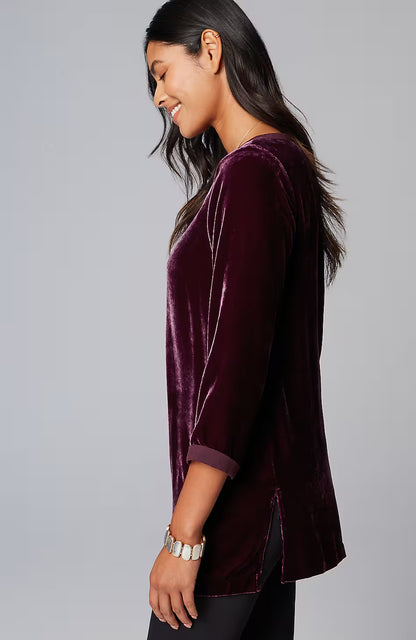 Rayon Silk Velvet Boat-Neck Tunic
