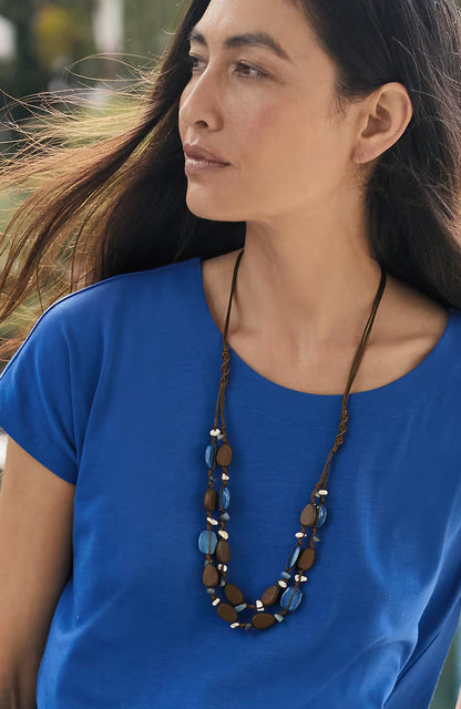 Layered Wood & Beads Necklace