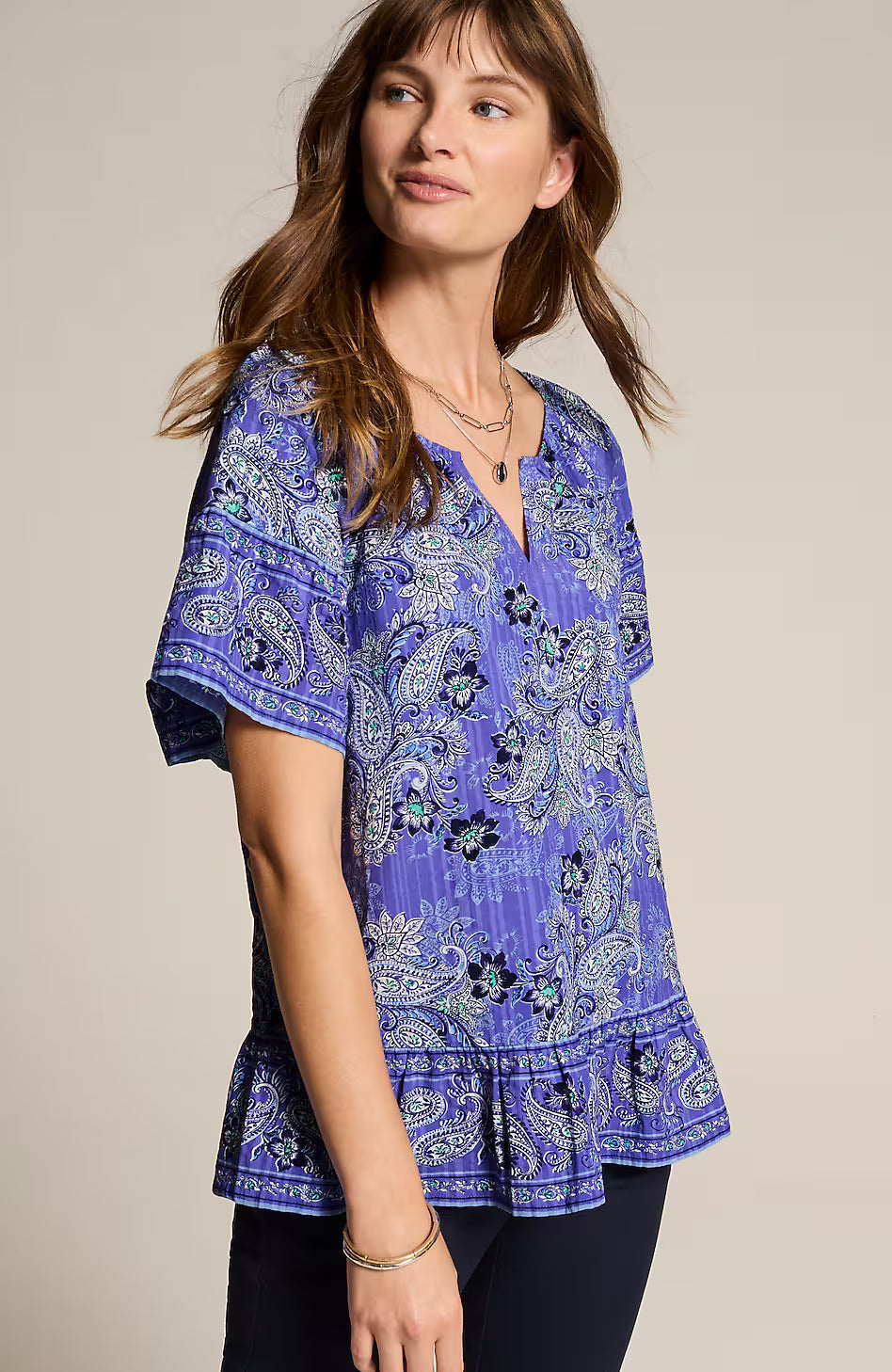 Printed Split-Neck Top
