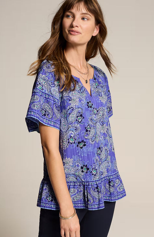 Printed Split-Neck Top