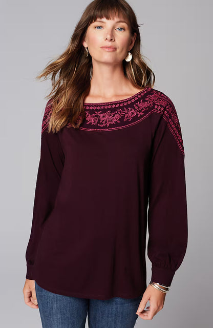 Embroidered Mixed-Media Top