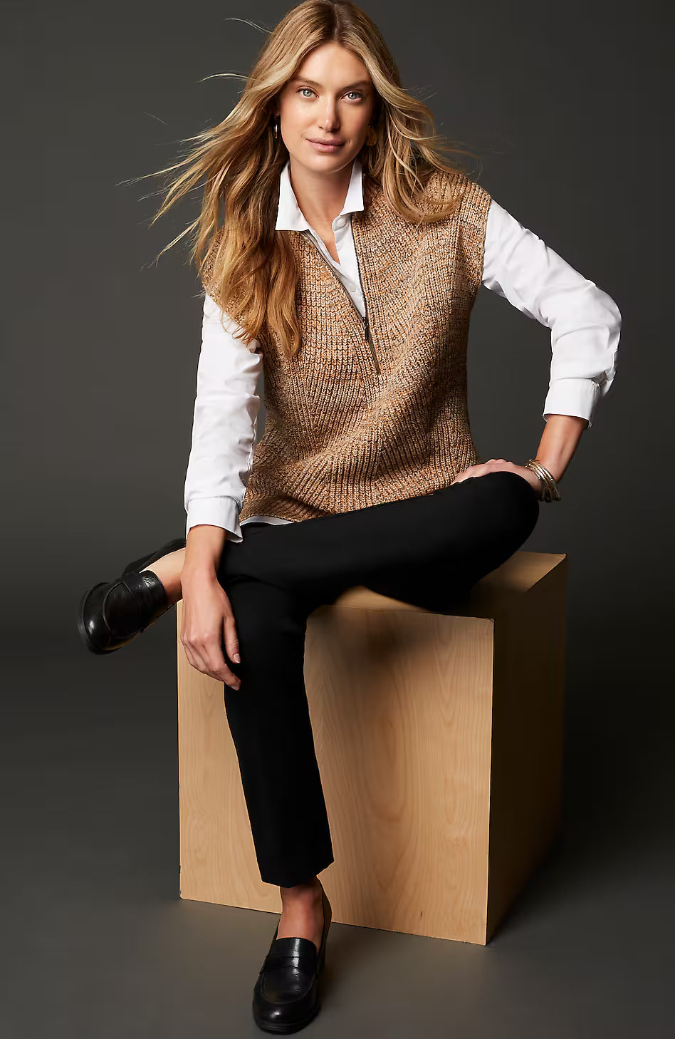Rib-Textured Marled Sweater-Vest