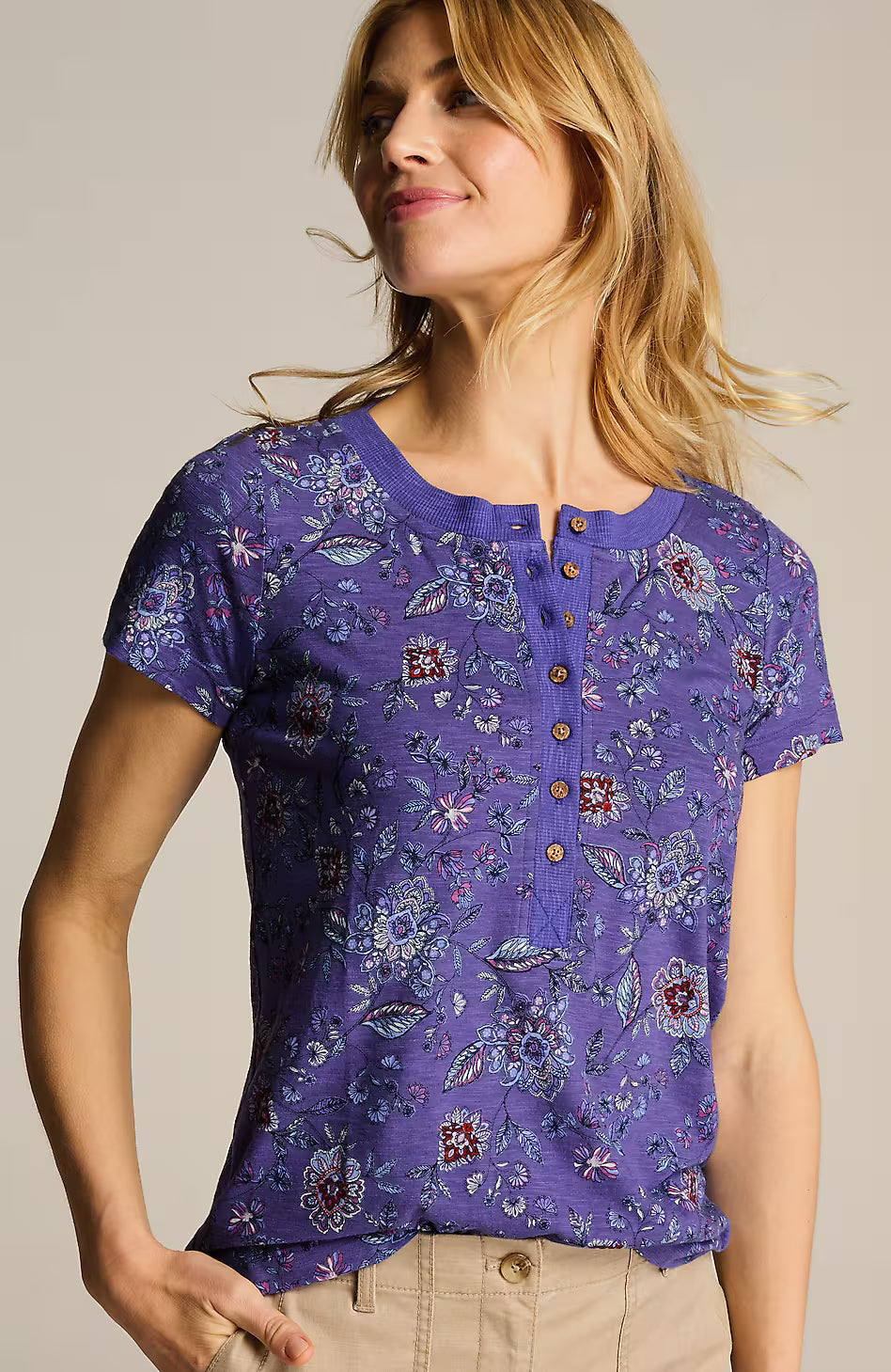 Short-Sleeve Henley Top