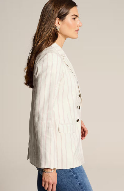 Linen-Stretch Double-Breasted Blazer