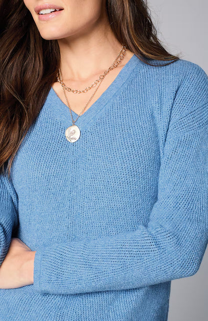 Waffle-Textured V-Neck Pullover