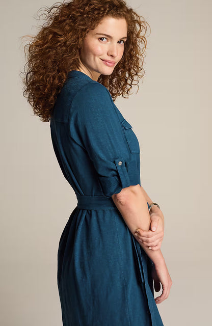 Garment-Dyed Split-Neck Shirtdress