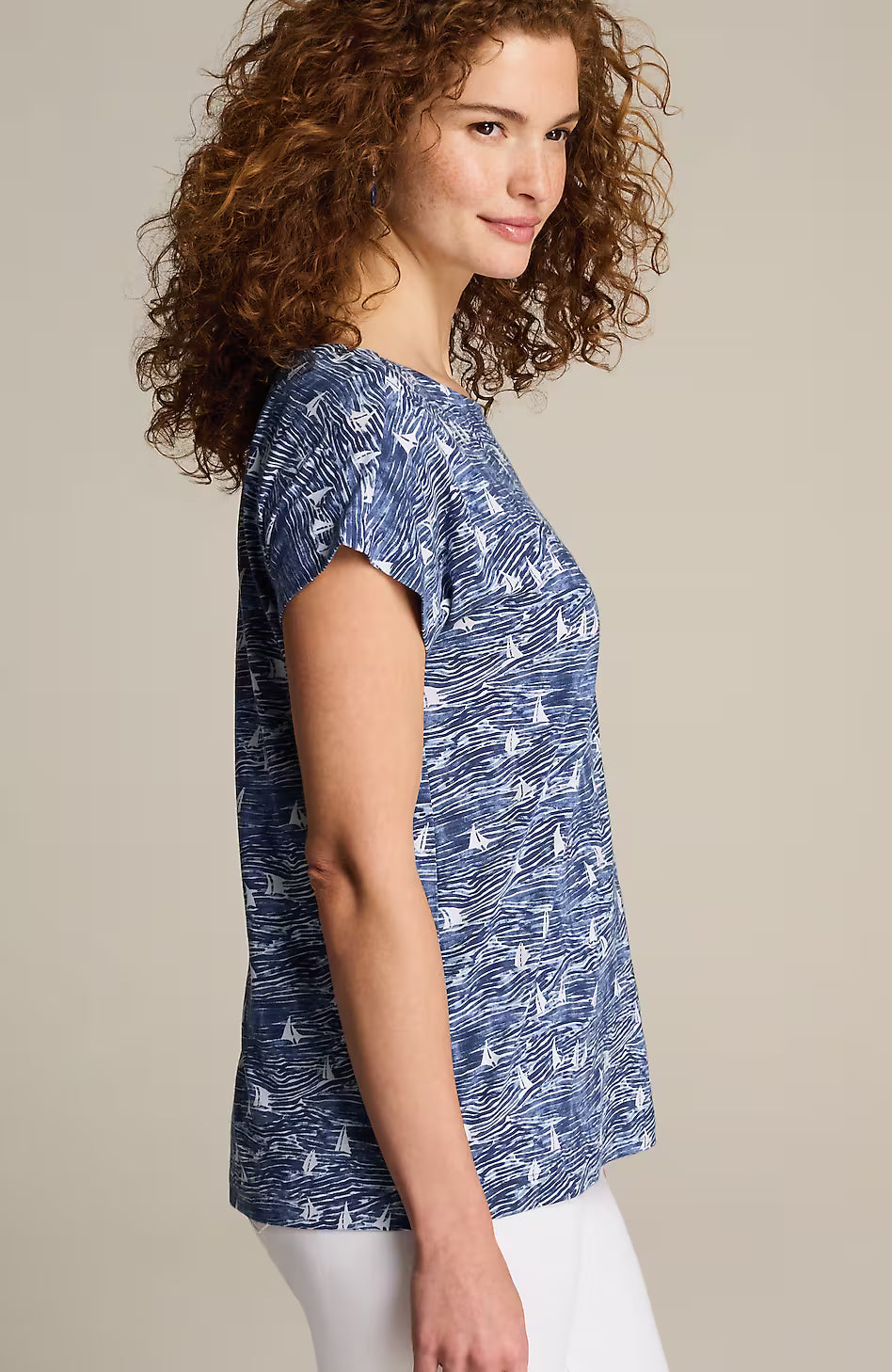 Boat-Neck Buttoned-Back Tee