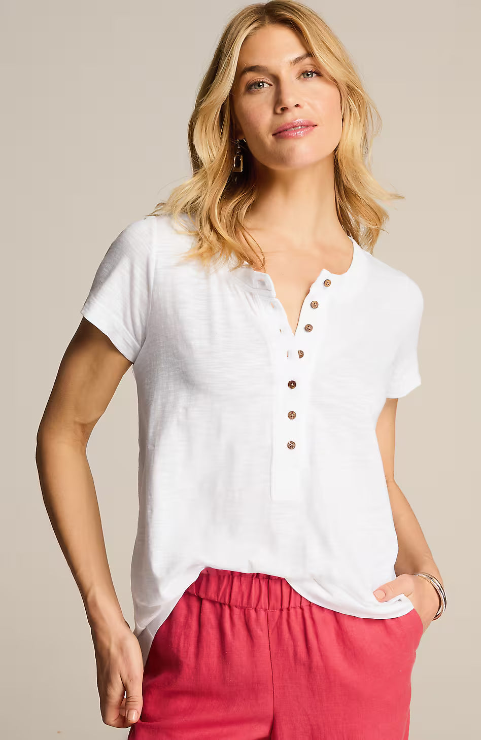 Short-Sleeve Henley Top