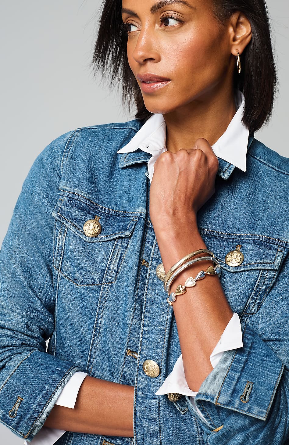 Button-Front Denim Jacket