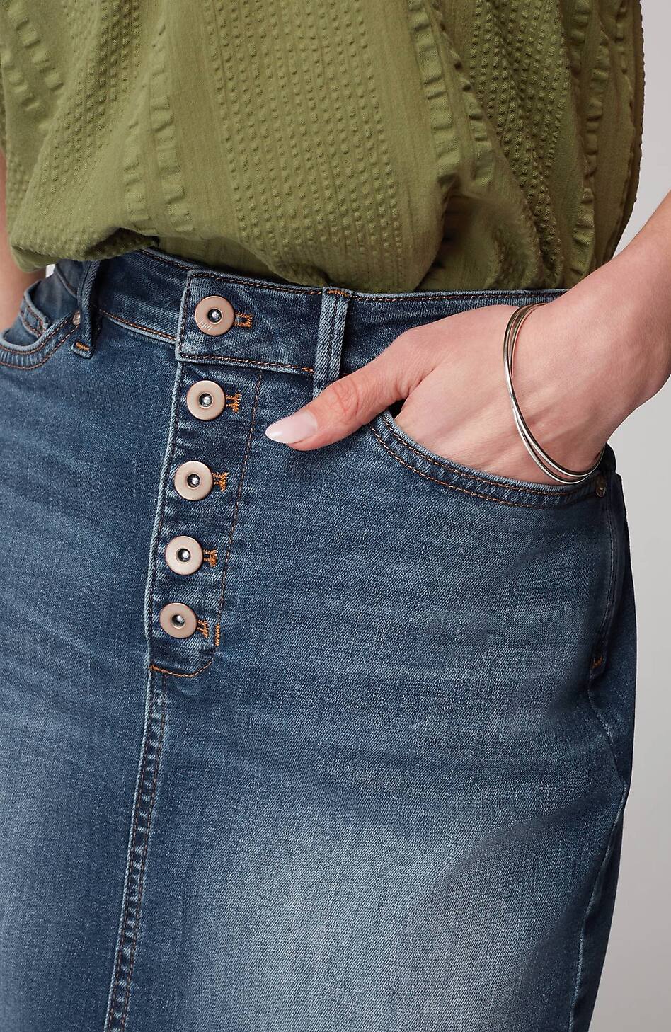 Button-Fly Denim Skirt