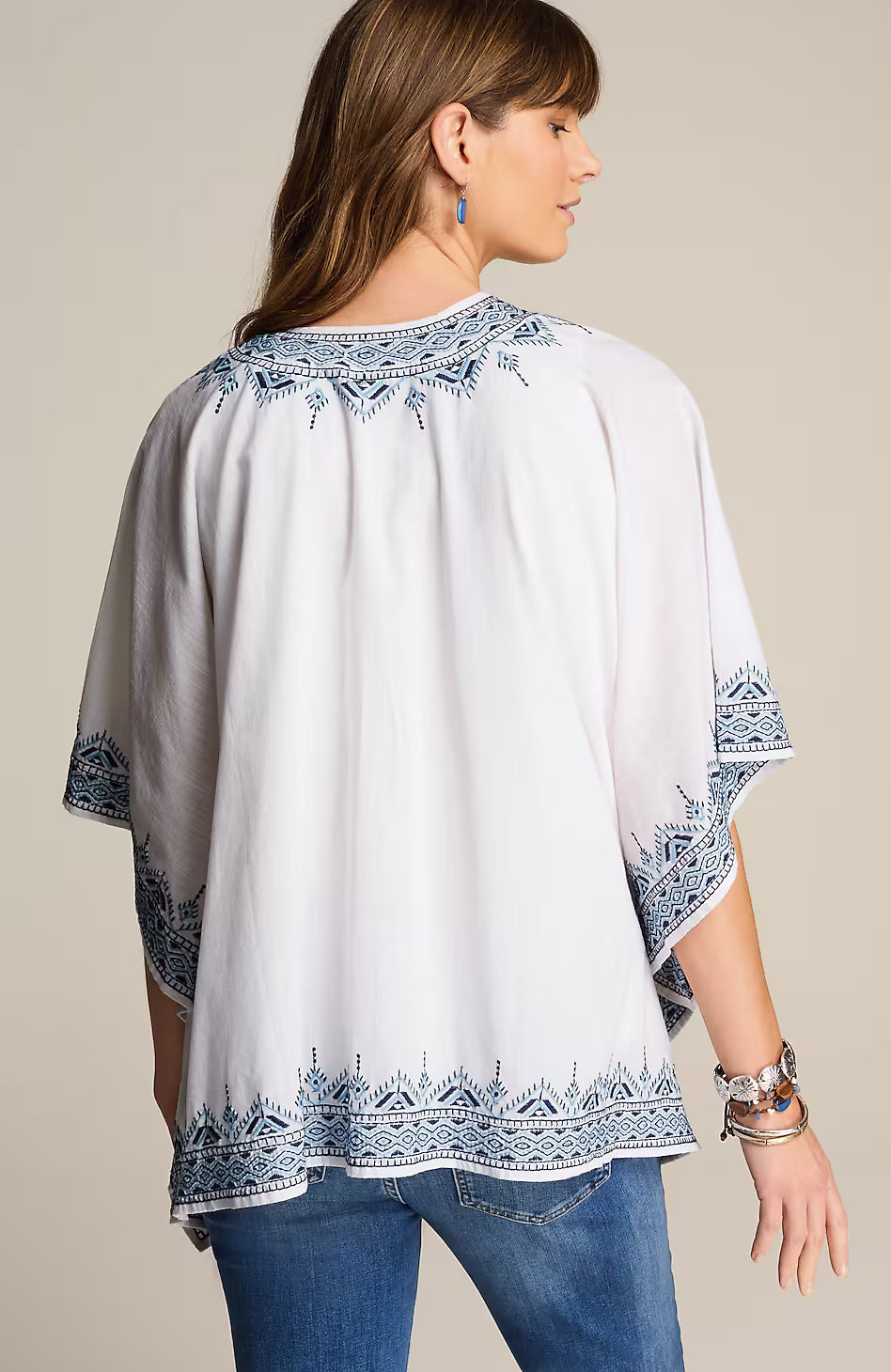 Embroidered-Border Ruana