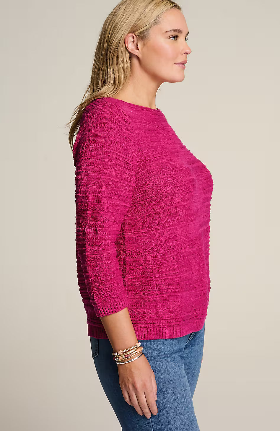 Placed-Pattern Slub-Textured Sweater