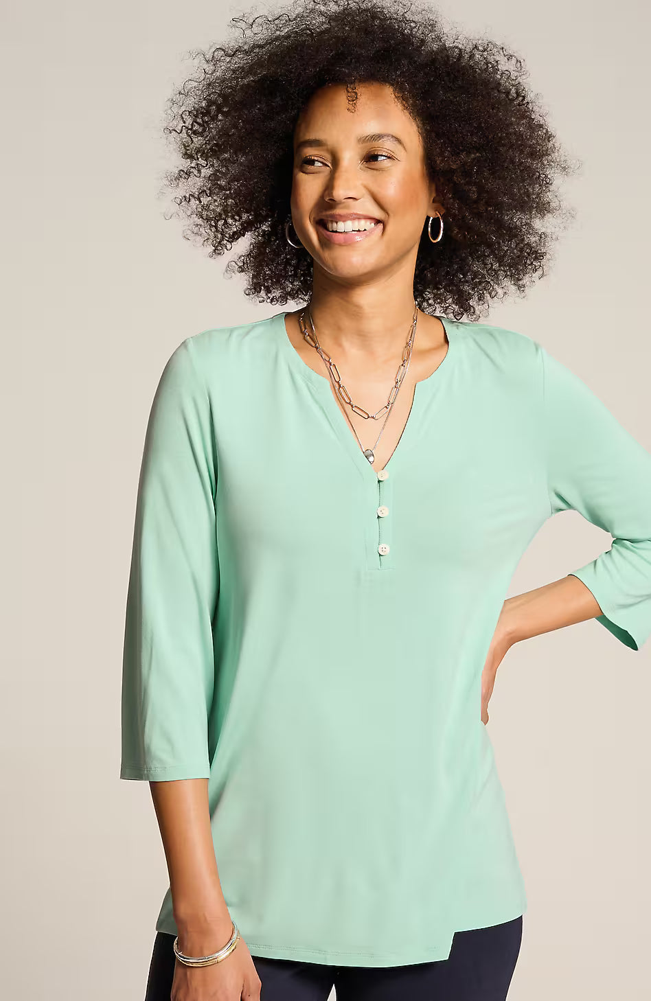 Wearever Buttoned Split-Neck Top