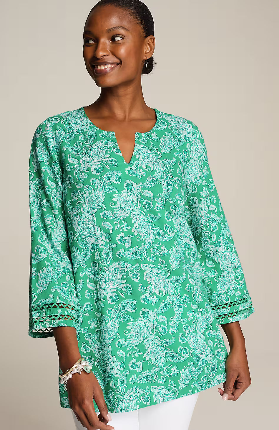 Linen-Blend Trimmed Tunic