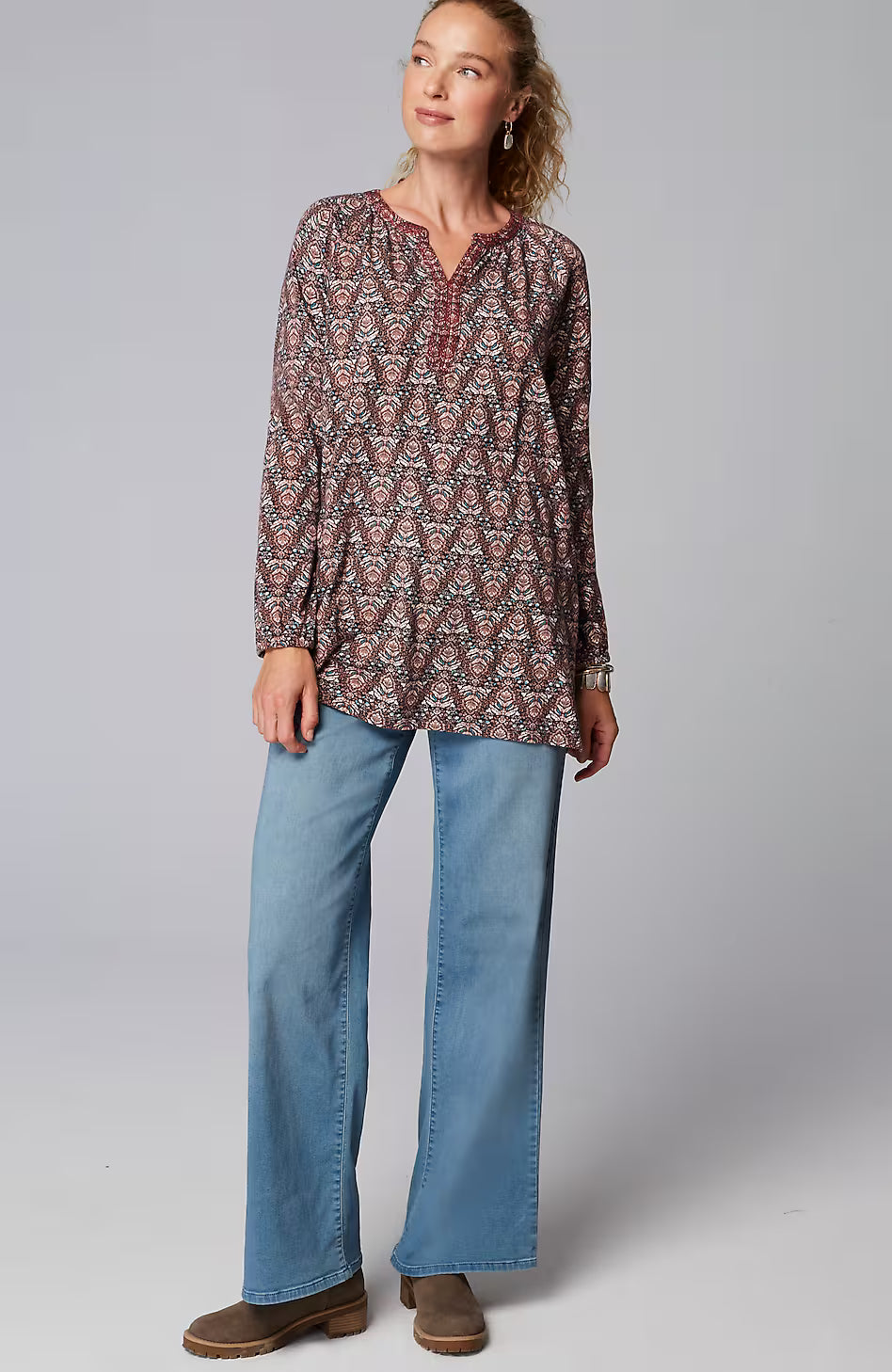 Pure Jill Printed & Embroidered Knit Tunic