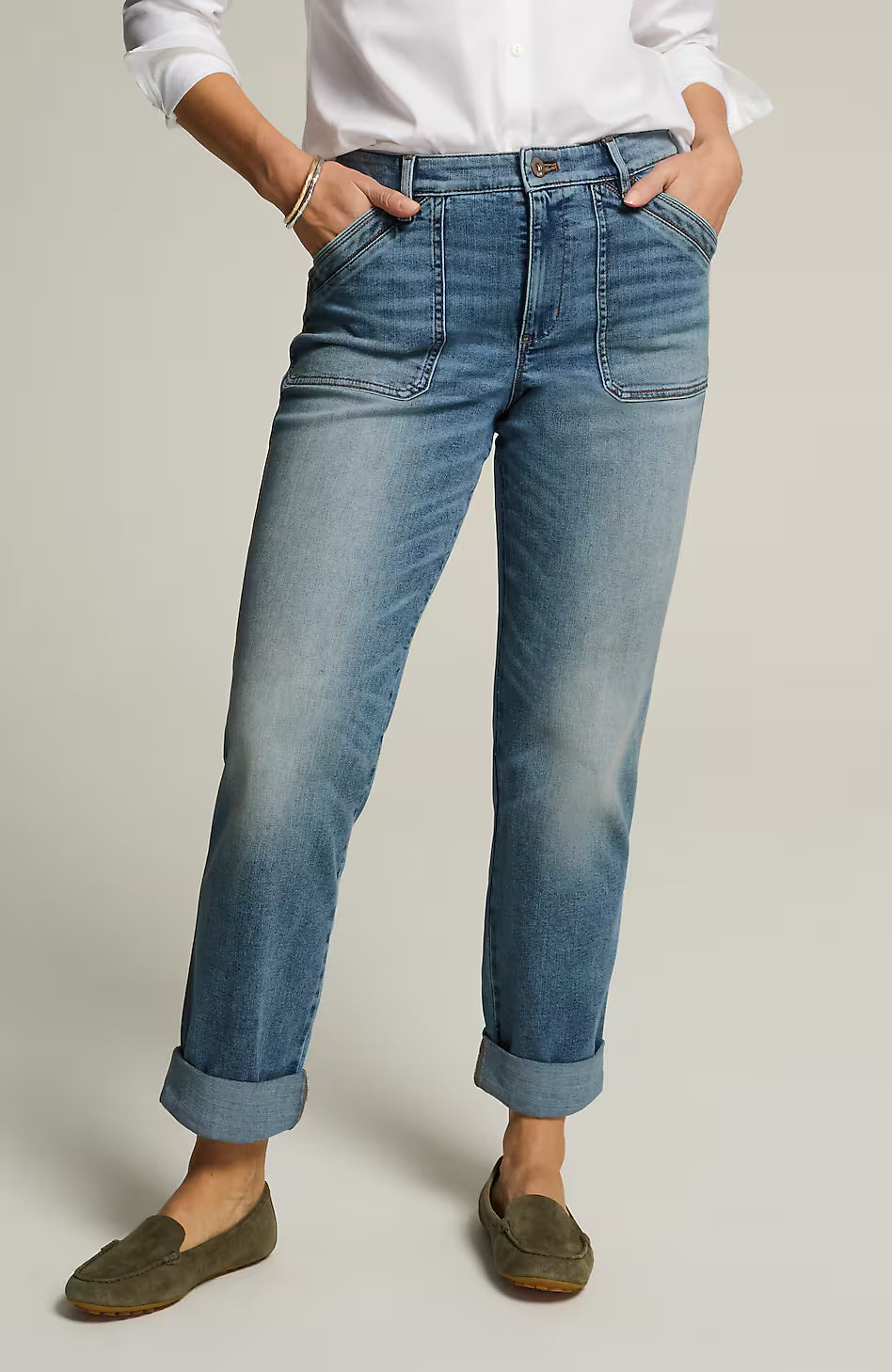 Curvy-Fit Patch-Pocket Jeans