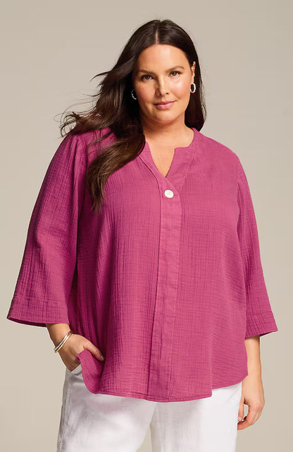 Pure Jill Cotton-Gauze One-Button Tunic
