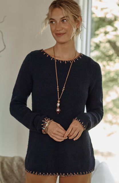 Pure Jill Whipstitch-Trimmed Pullover Sweater