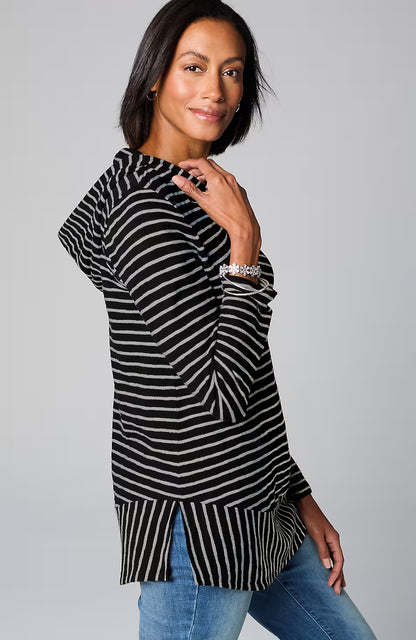 Mixed-Stripes Hooded Tunic