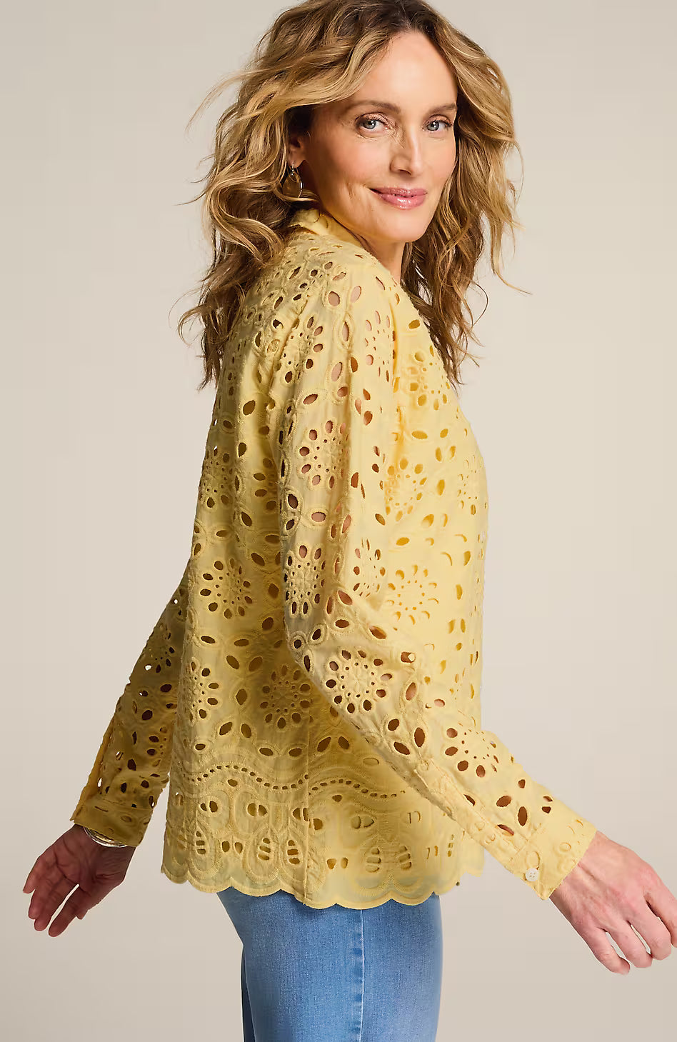 Eyelet Scalloped-Hem Shirt