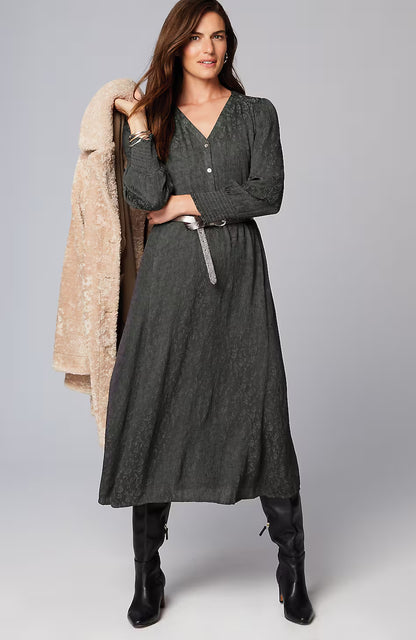 Crinkle-Textured Smocked-Sleeve Dress