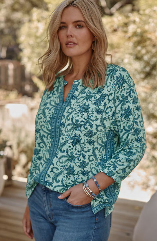 Border-Printed Floral Top
