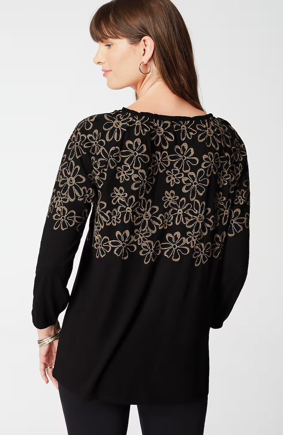 Floral-Embroidered Raglan-Sleeve Top