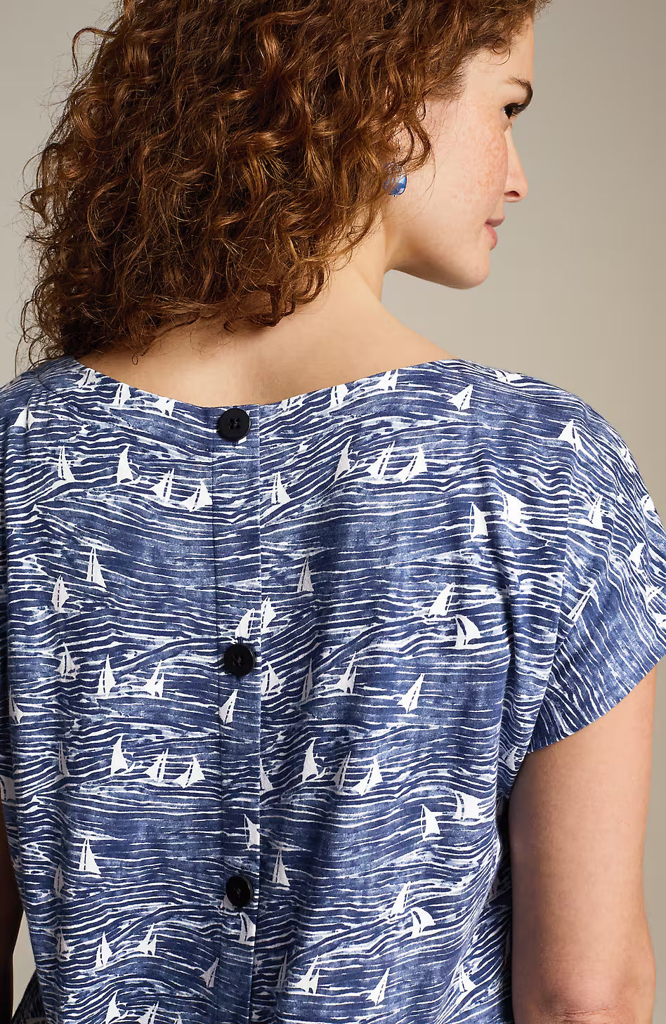 Boat-Neck Buttoned-Back Tee