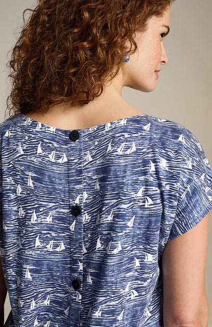 Boat-Neck Buttoned-Back Tee