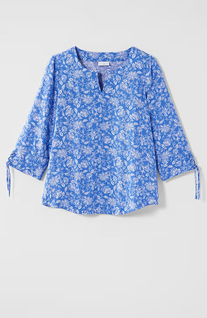 Linen-Blend Tie-Sleeve Top